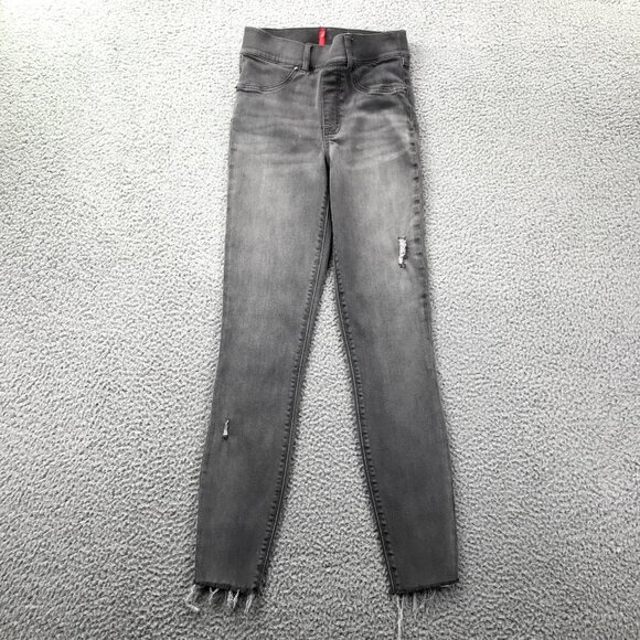 SPANX Womens Size XS Gray Distressed Raw Hem Mid Rise Skinny Ankle Jegging Jeans - Picture 1 of 16